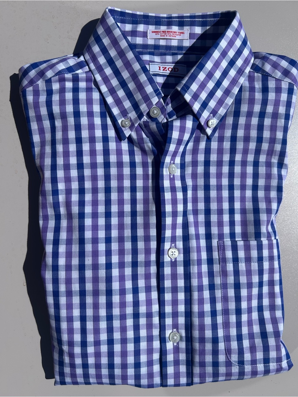 Izod Blue and Purple Checked Button-Down Shirt